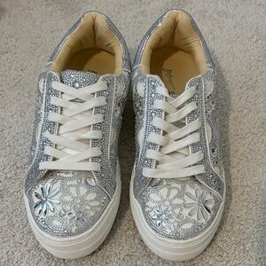 Betsey Johnson Silver and White Floral Sneakers